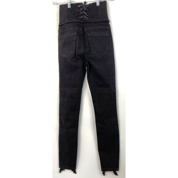 Blanknyc Corset High Rise Skinny Black Denim Jeans Raw Shark Bite Hem Sz 26 NWT - Picture 8 of 10
